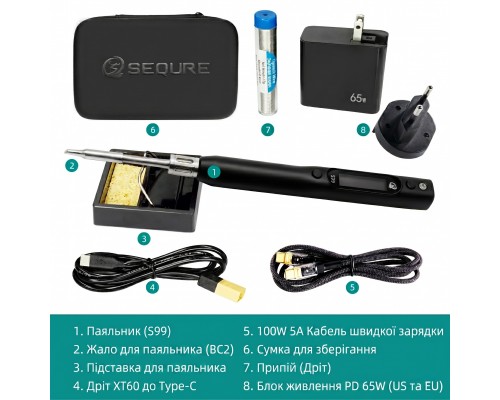 Купити портативний паяльник SEQURE S99 Kit (жала C245) із блоком живлення