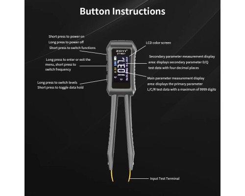 Измерительный пинцет ZOYI ZT-MD1 – точный инструмент для электроники Измерительный пинцет ZOYI ZT-MD1 – точный инструмент для электроники